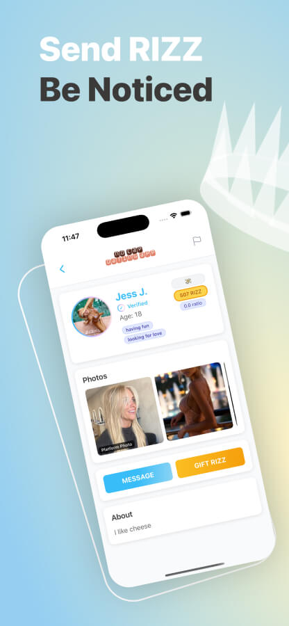 Profile screen — verified badges and rizz